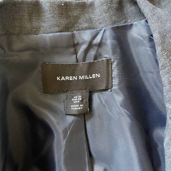 Karen Millen Premium Tailored Linen Cropped Pocket Detail Blazer Dark Wash 6 - Picture 7 of 7